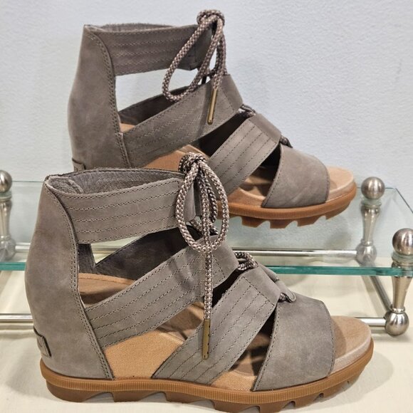 Sorel Joanie II NL3223-365 Open Toe Cut Out Hi Wedge Heel Sandals Taupe Size 8.5 - Picture 2 of 8